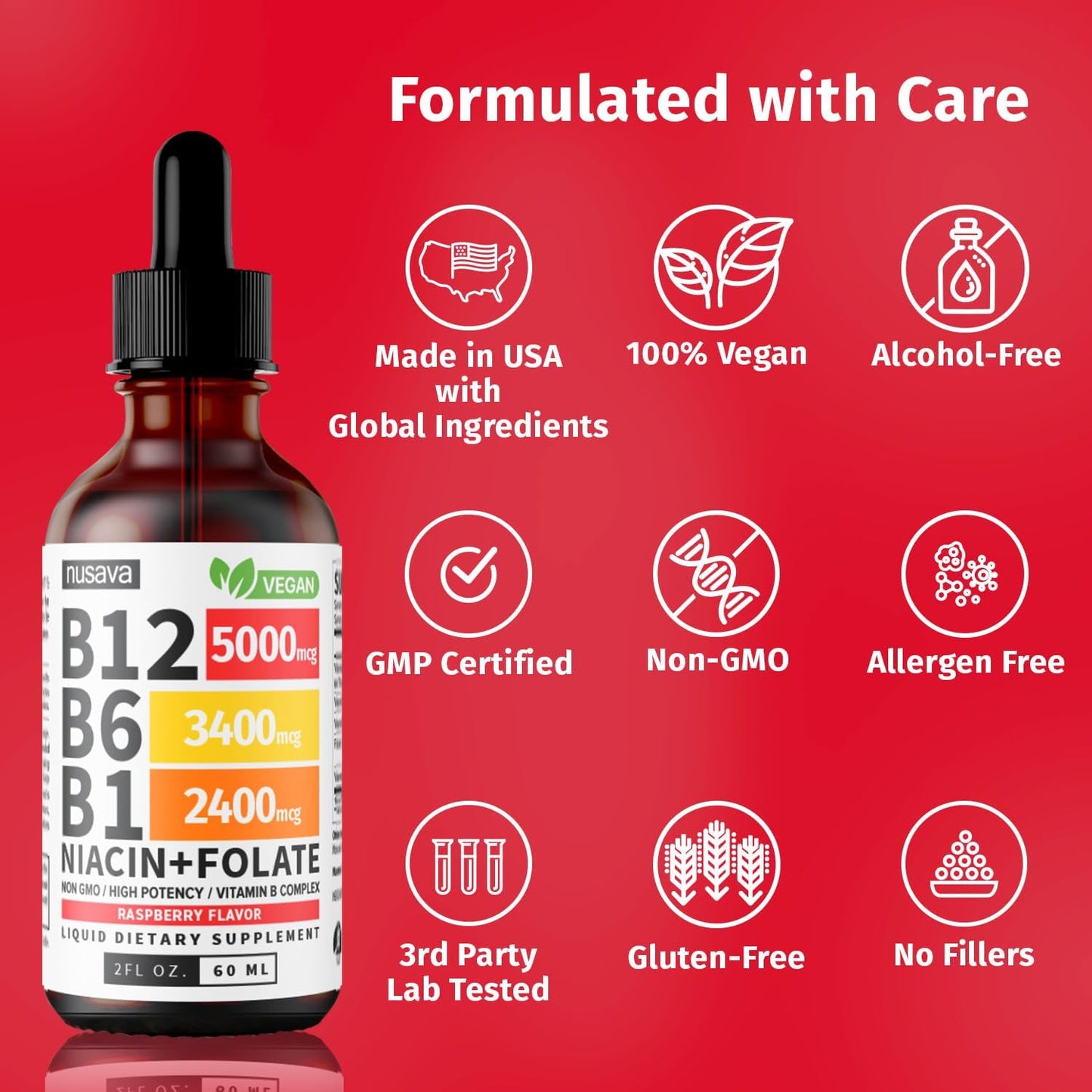 (2 Pack) Vitamin B12 and B6 Liquid Drops, B12 Sublingual Vitamin B Complex - B 12 Vitamin 5000Mcg - B12 Methylcobalamin for Energy, Brain, and Heart Support with 27,200 Mcg, Raspberry, 80 Servings