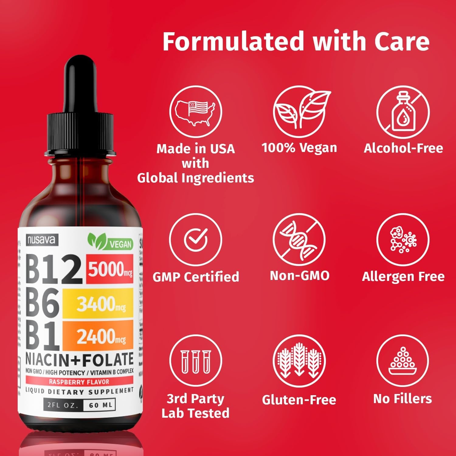 (2 Pack) Vitamin B12 and B6 Liquid Drops, B12 Sublingual Vitamin B Complex - B 12 Vitamin 5000Mcg - B12 Methylcobalamin for Energy, Brain, and Heart Support with 27,200 Mcg, Raspberry, 80 Servings